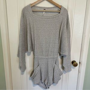 Free People Heather Gray Knit Long Sleeve Open Back Romper Size XS